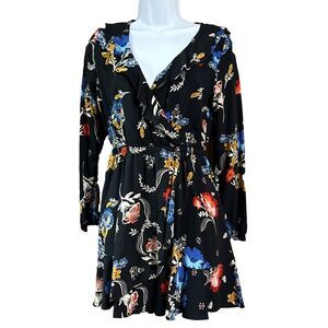 Express Faux Wrap Dress with Ruffles Size S Black Short Long sleeve